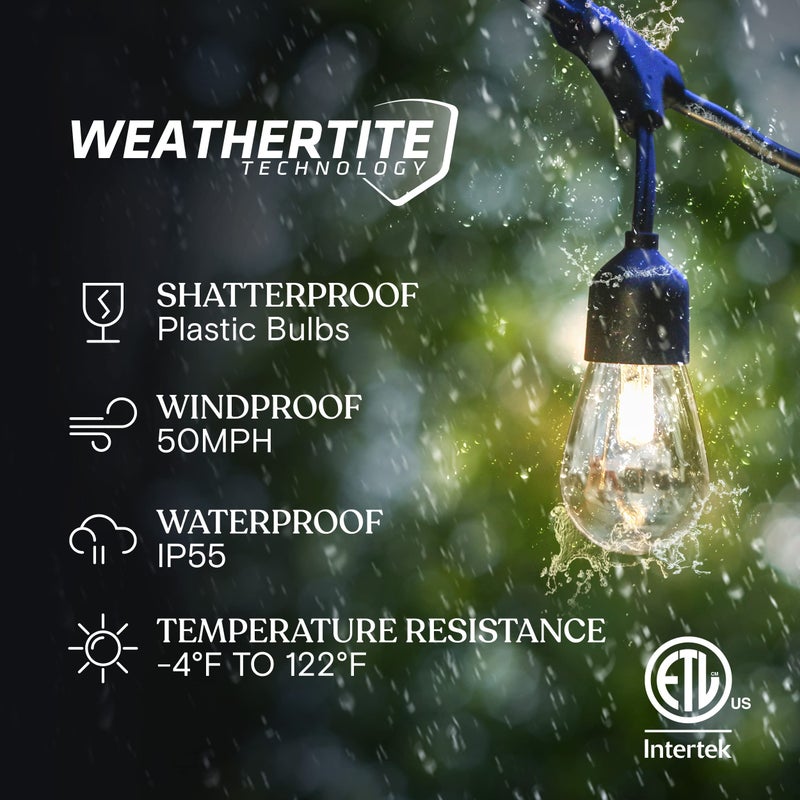Brightech Ambience Pro - 48 Ft Waterproof, Solar Power Outdoor String Lights - 1W LED Hanging Edison Bulbs Create Bistro Ambience in Your Yard - Commercial Grade, Shatterproof - 15 Lights, Soft White - Image 2